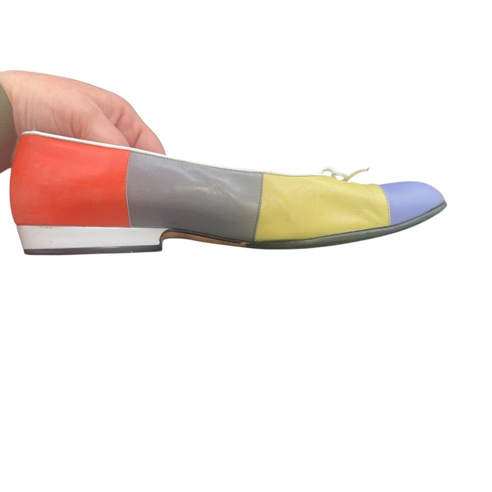 Salvatore Ferragamo Colorblock Leather Ballet Flats Orange Yellow Lilac 8 B - Picture 11 of 15